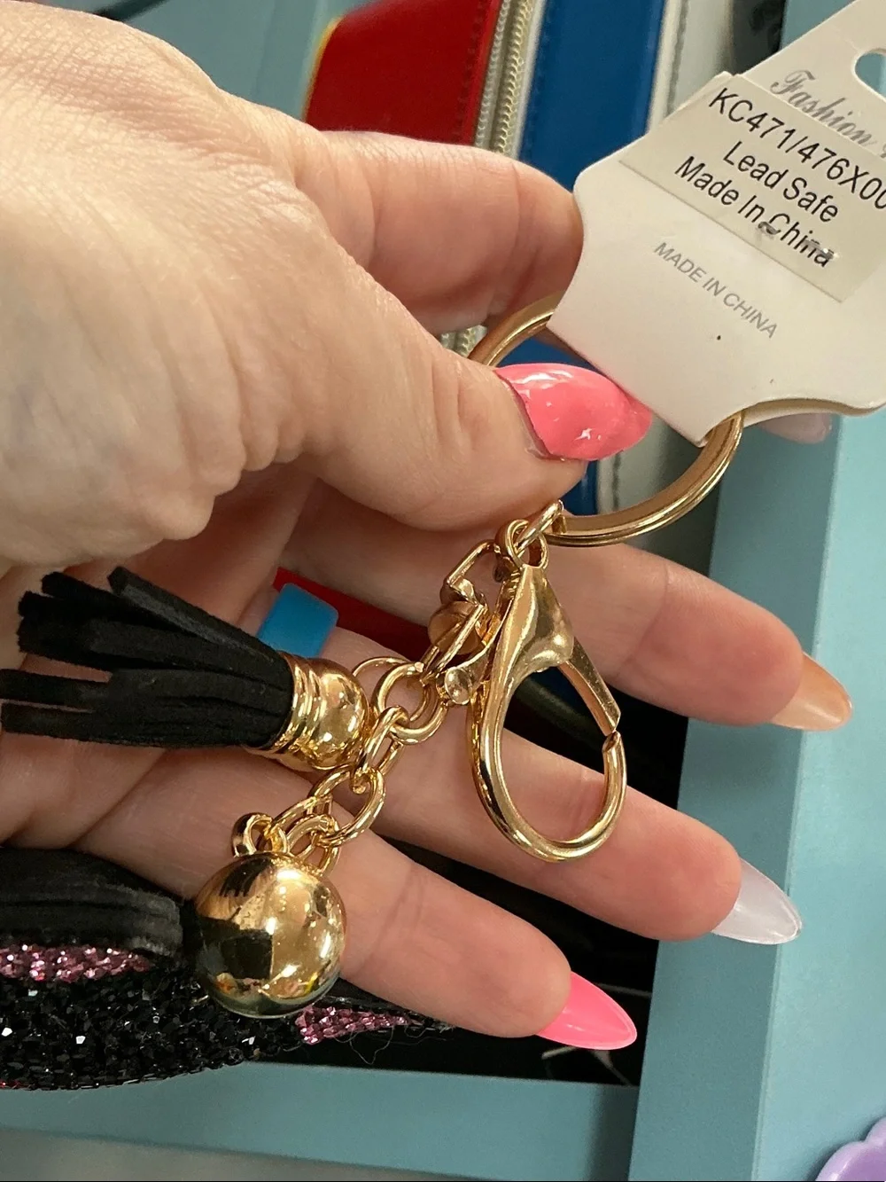 Fashion Jewelry Black Cat Crystal Key & Card Holder with Pink and Red Accents